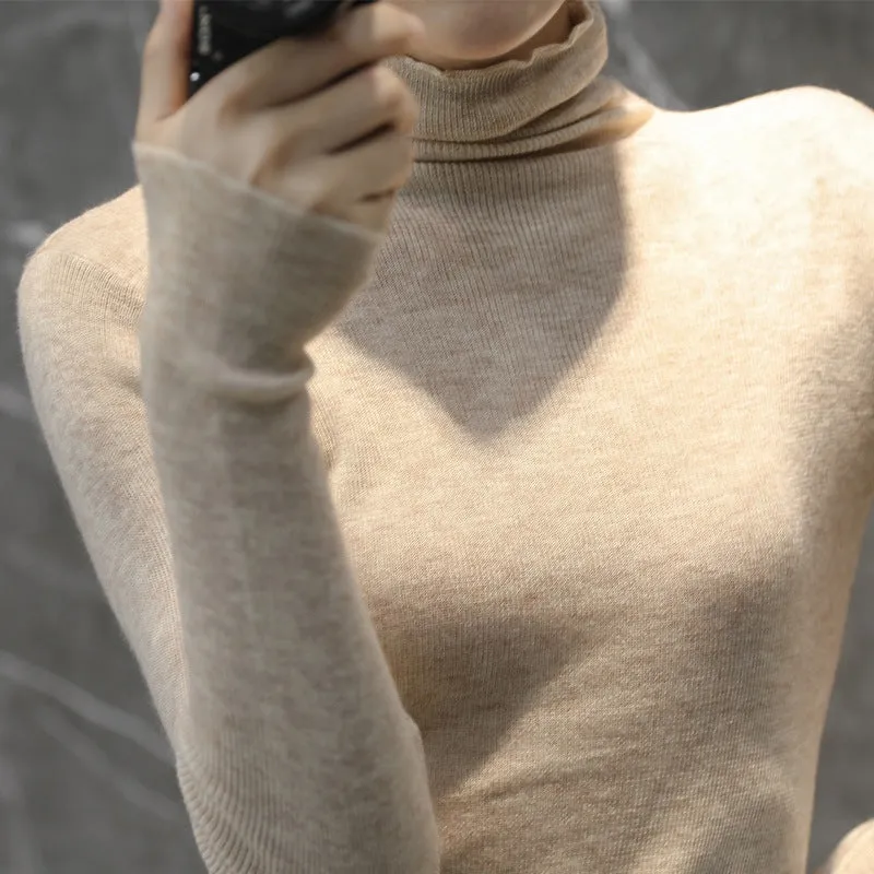 The Rock Turtleneck Autumn and Winter Pullover Sweater Women's Wool High Collar Short Section Knitted Bottoming Shirt