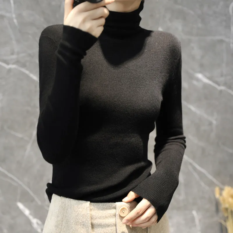 The Rock Turtleneck Autumn and Winter Pullover Sweater Women's Wool High Collar Short Section Knitted Bottoming Shirt