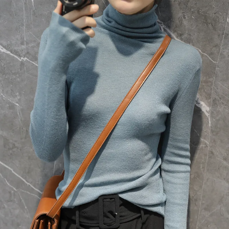 The Rock Turtleneck Autumn and Winter Pullover Sweater Women's Wool High Collar Short Section Knitted Bottoming Shirt