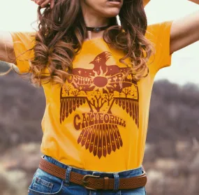 Thunderbird T Shirt Joshua Tree California Gold Tee With Native American Symbol Of Freedom And Power Eagle Top Available In XS Small Medium Large Or XL