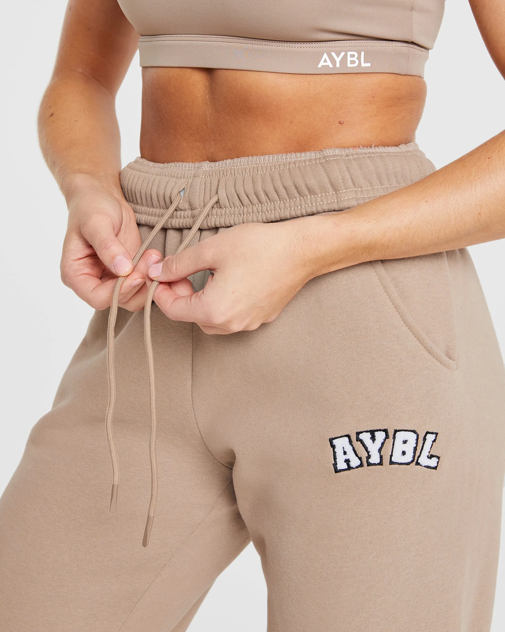 Varsity Oversized Joggers - Latte Brown