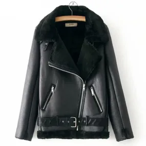 Velvet Short Lapels Fur Thick Jacket Bomber