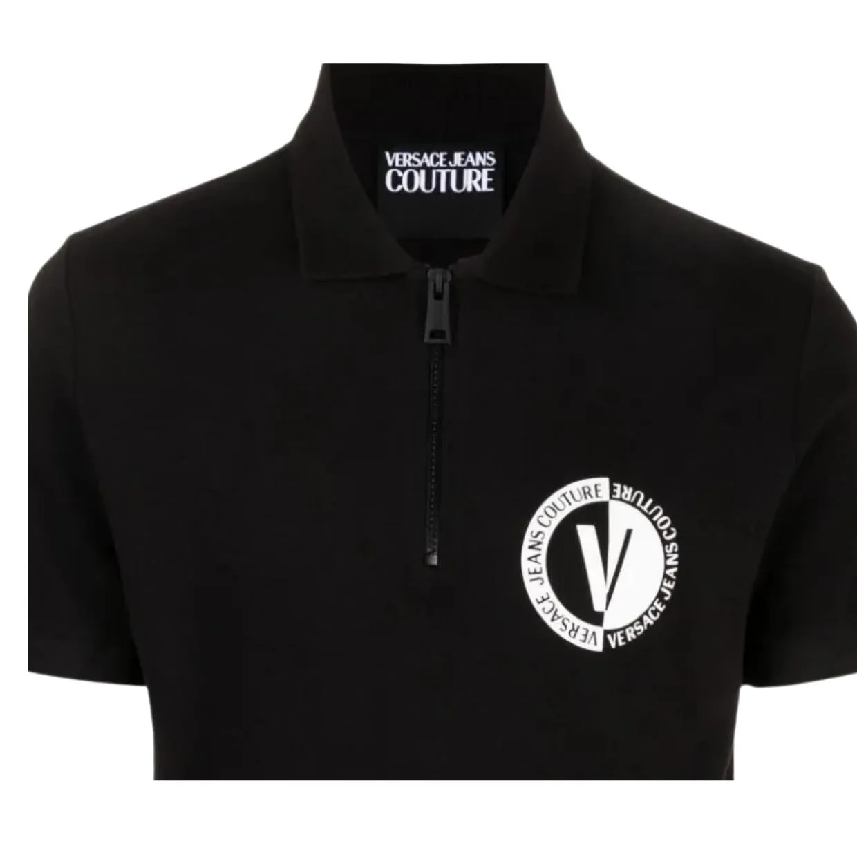 Versace Jeans Couture V-Emblem Black Zip Polo Shirt