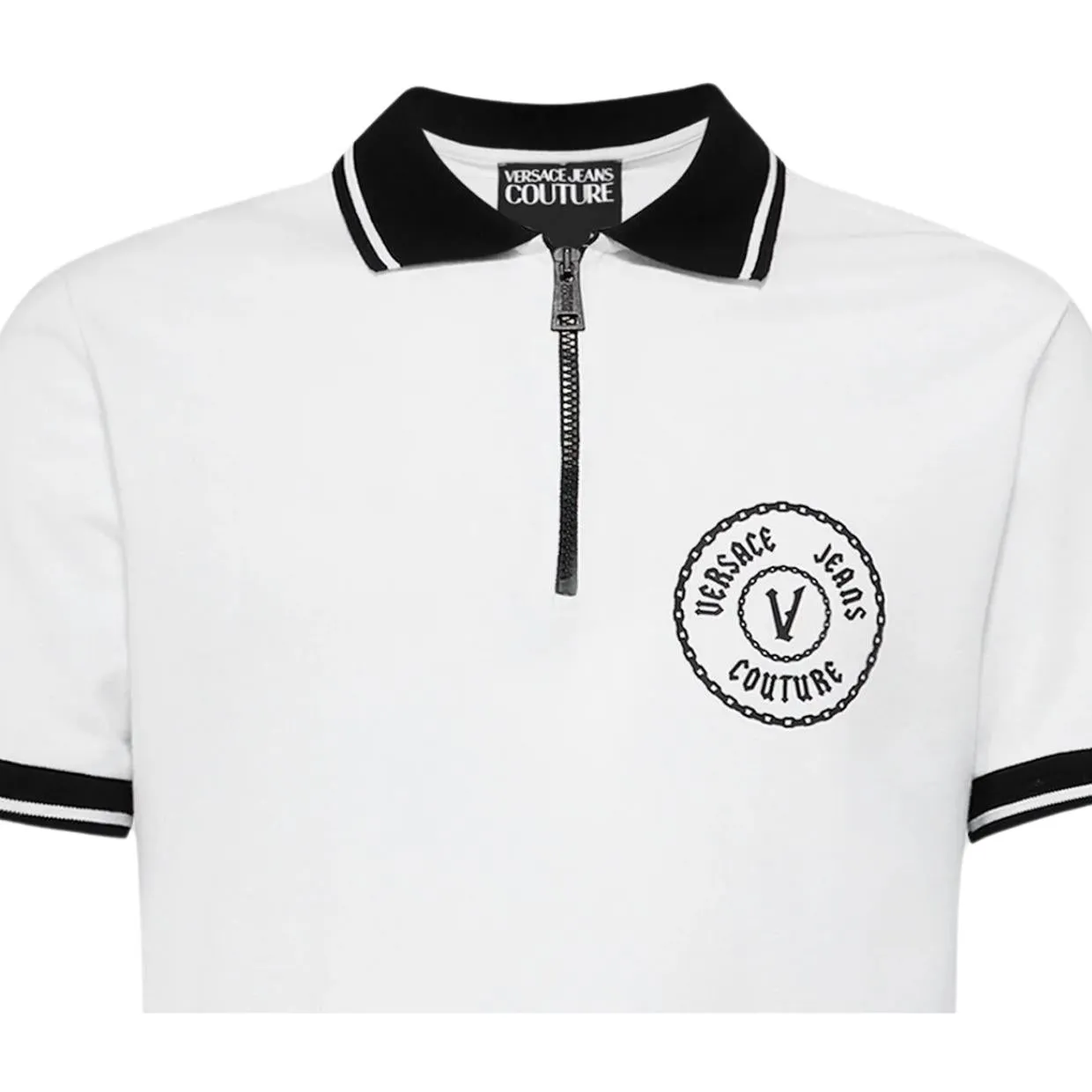 Versace Jeans Couture V Emblem Chain Logo White Polo Shirt