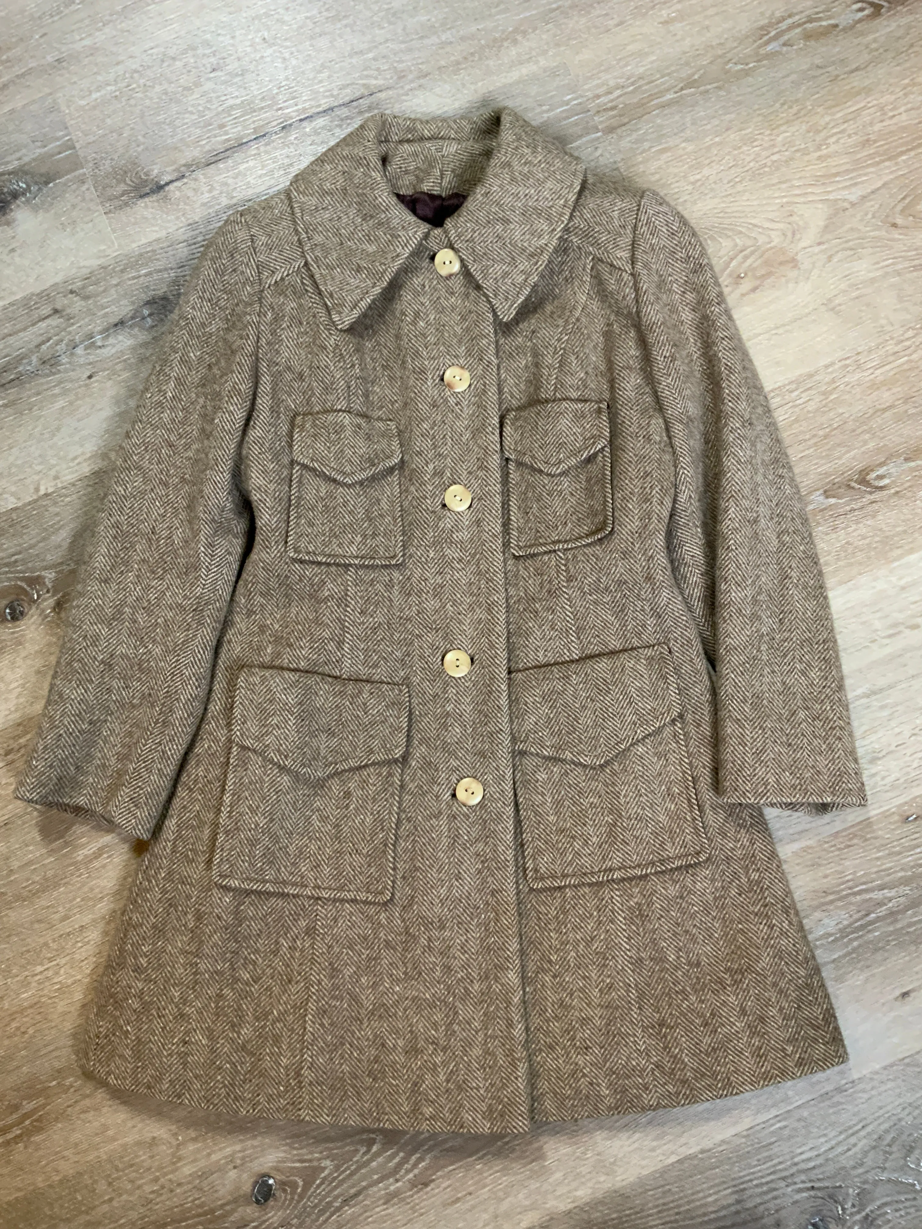 Vintage Herringbone Wool Car Coat, Made in Canada, SOLD