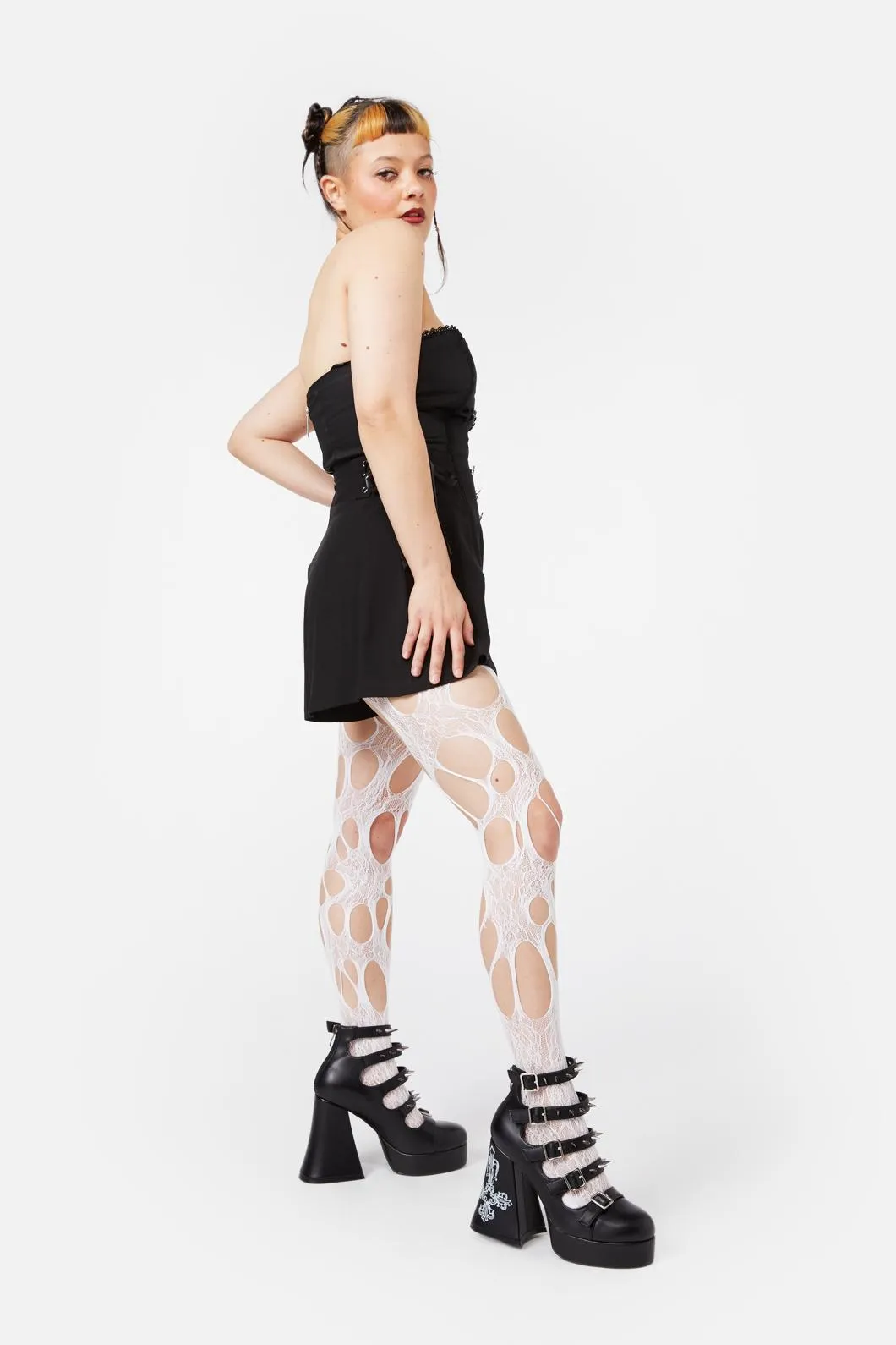 White Faux Torn Tights