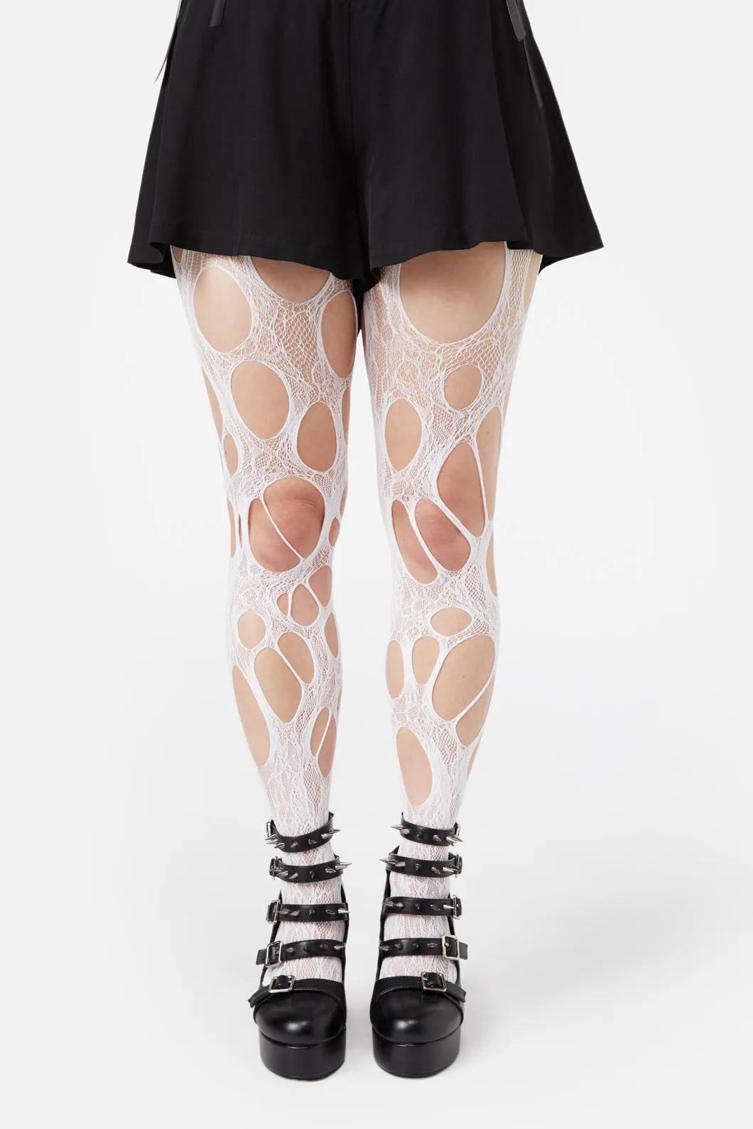 White Faux Torn Tights