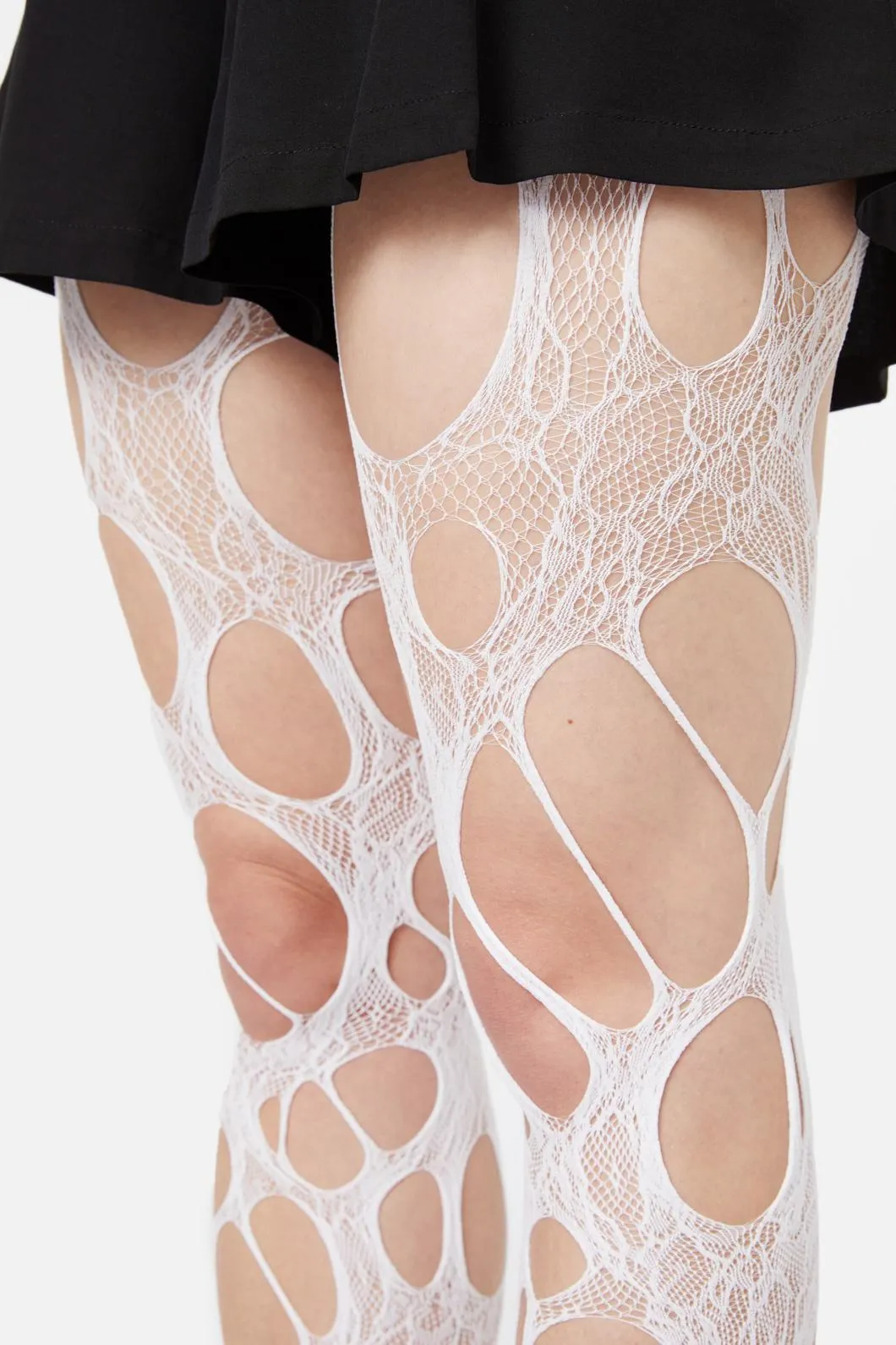 White Faux Torn Tights