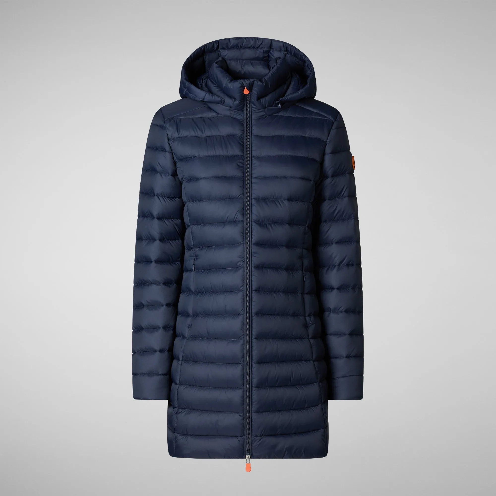 Woman's animal free hooded puffer jacket Carol in navy blue