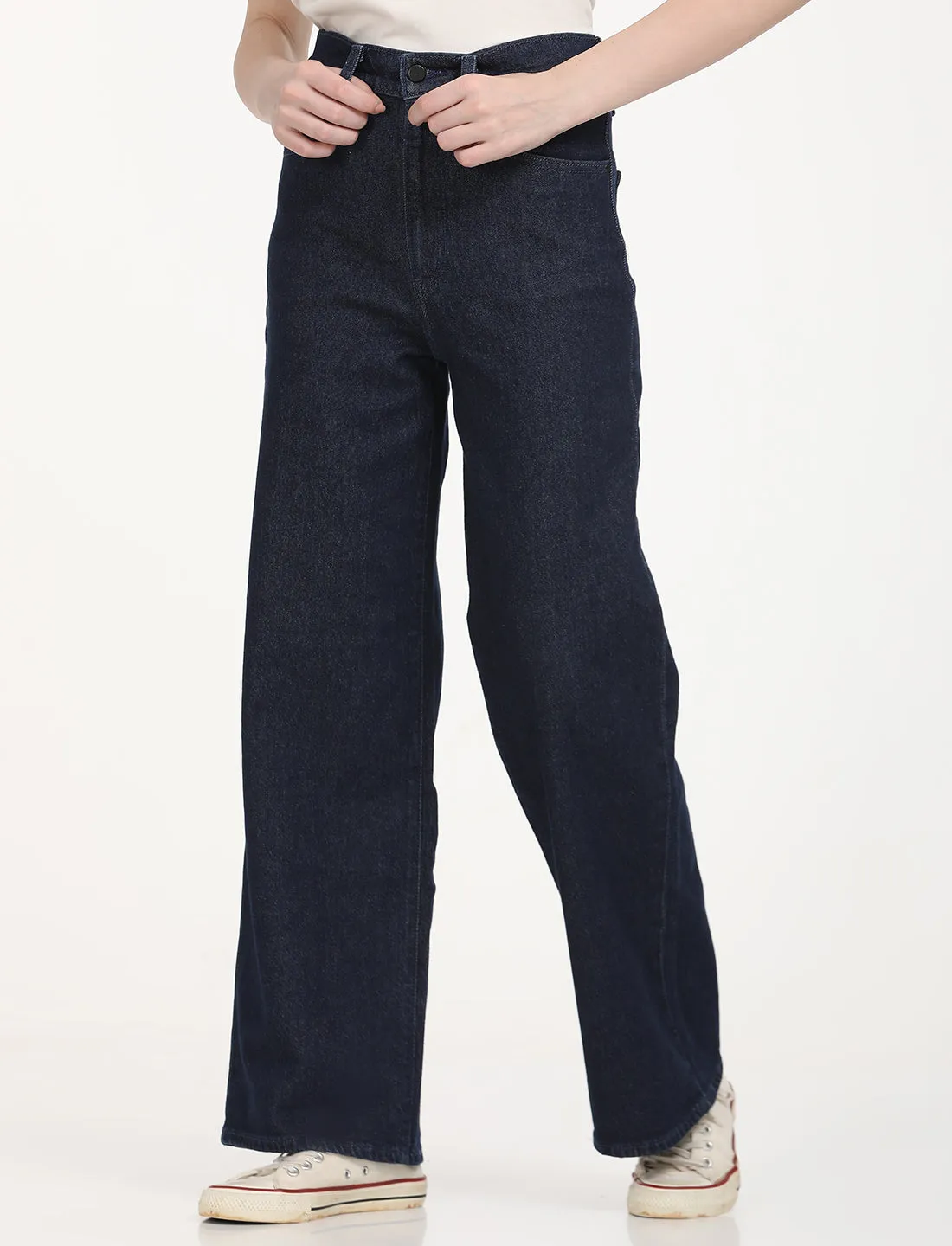 Women's Mid Rise Navy Bootcut Trousers