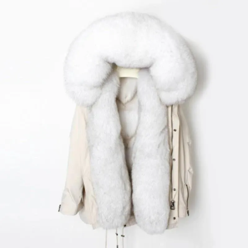 Women's Winter Casual Waterproof Short Parka With Fox Fur