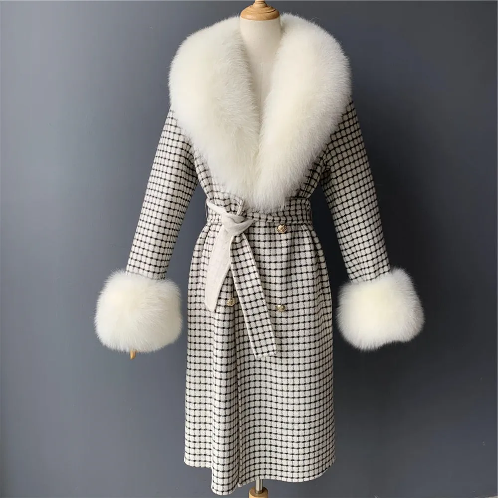 Women's Woolen Coat with Natural Fur Collar