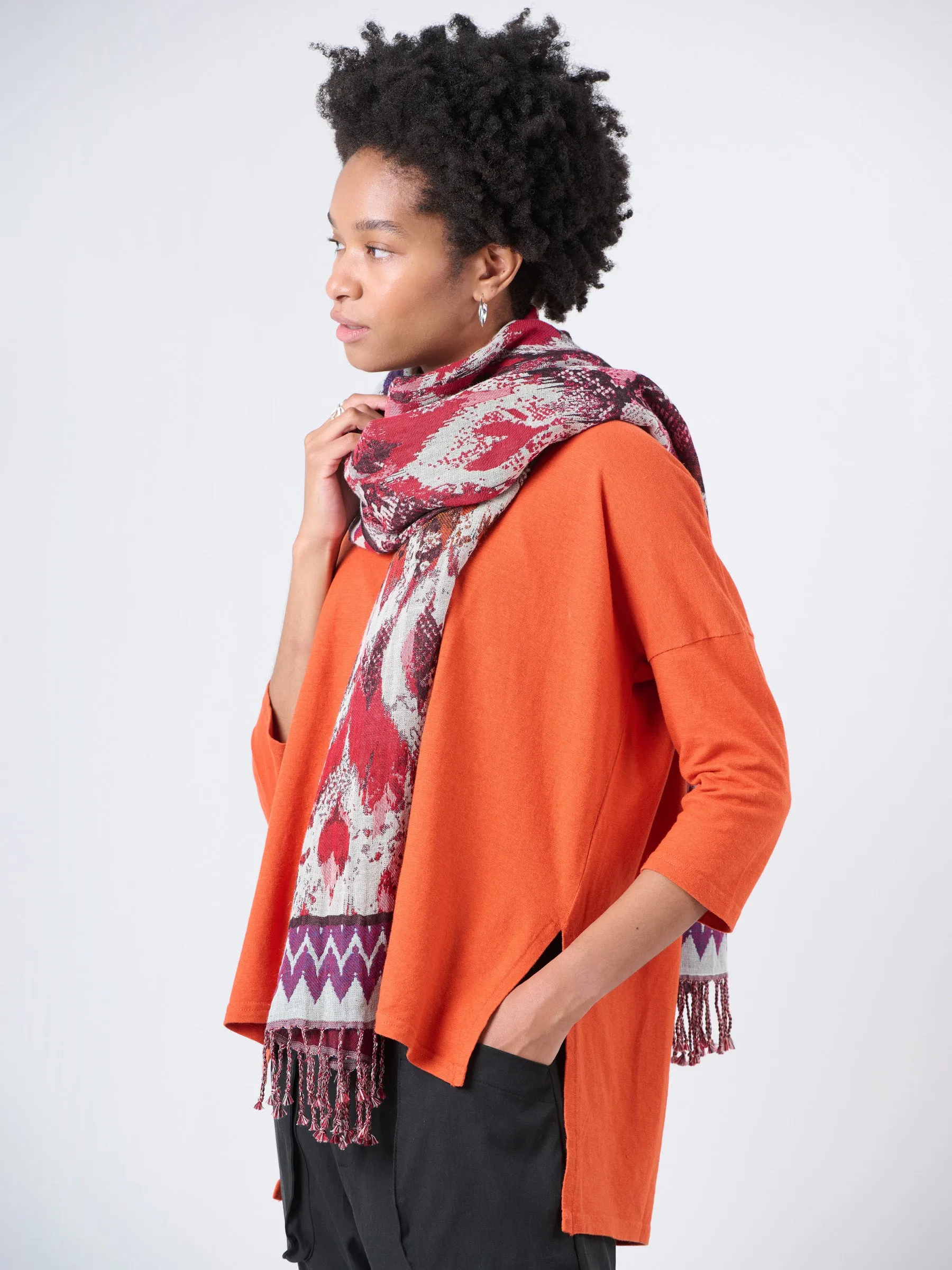 Wool Cotton Jacquard Scarf - Feather