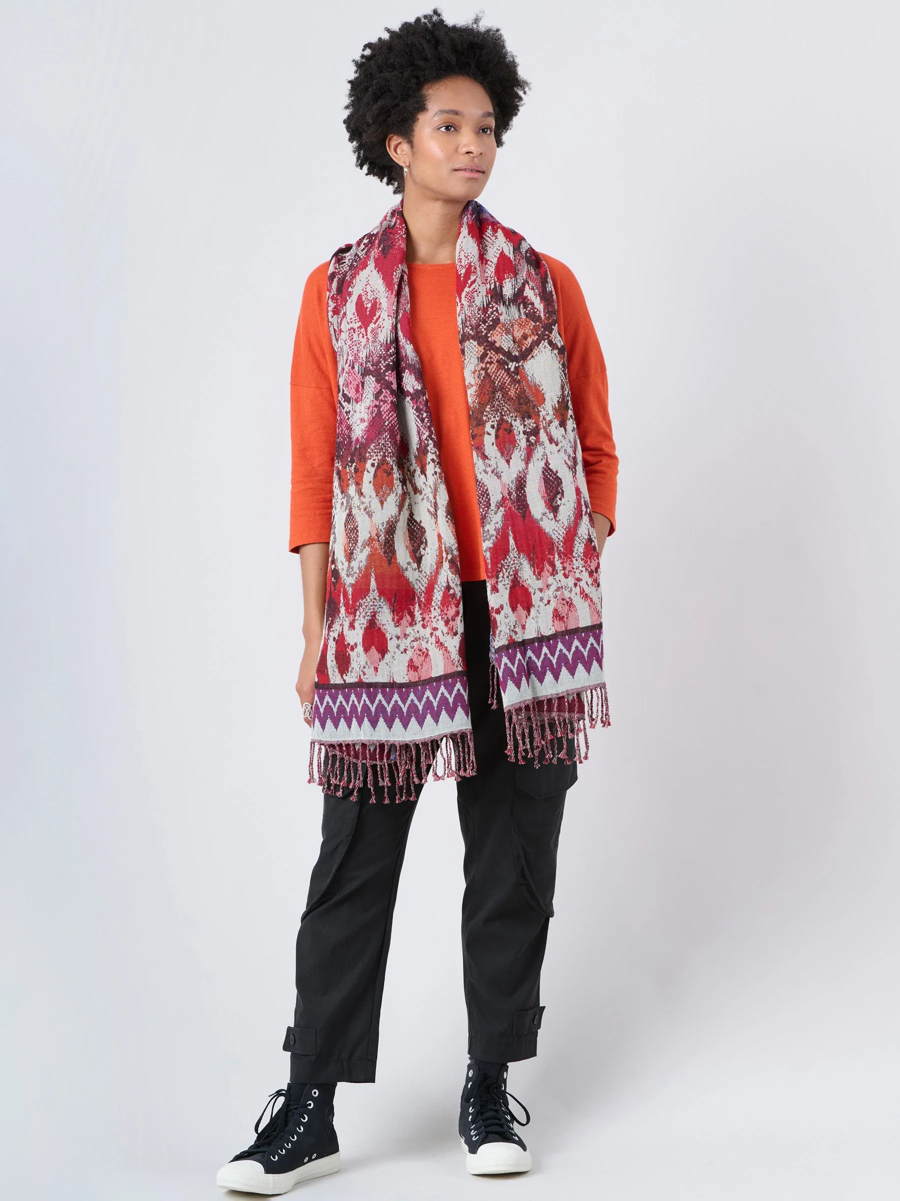 Wool Cotton Jacquard Scarf - Feather