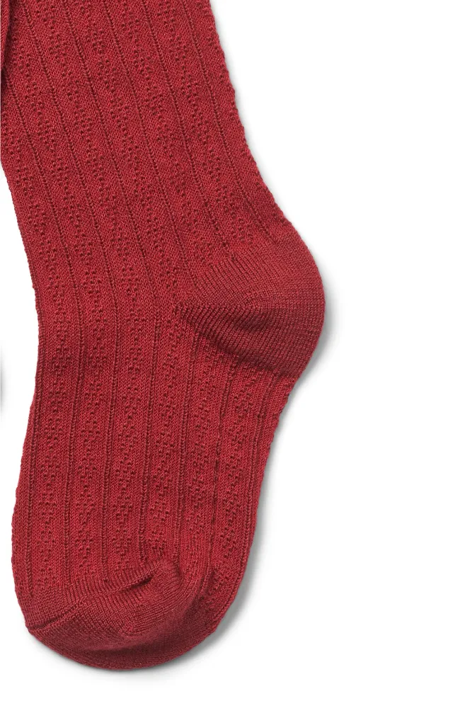 Wool Lace Tights Karla - Cherry Red