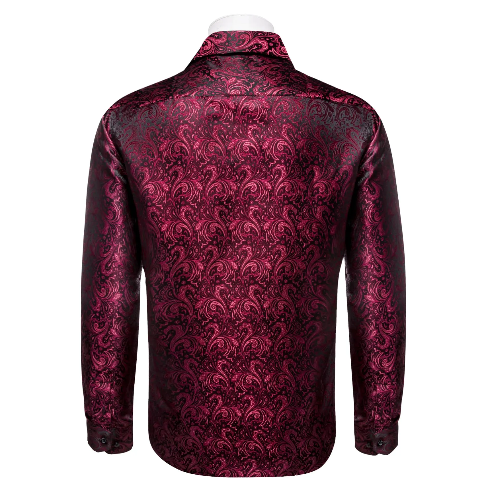 YourTies Burgundy Long Sleeve Top Jacquard Paisley Men's Dress Shirt