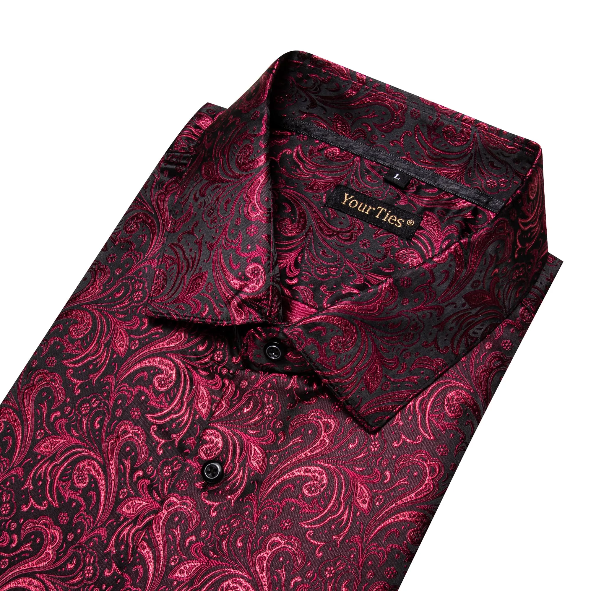 YourTies Burgundy Long Sleeve Top Jacquard Paisley Men's Dress Shirt