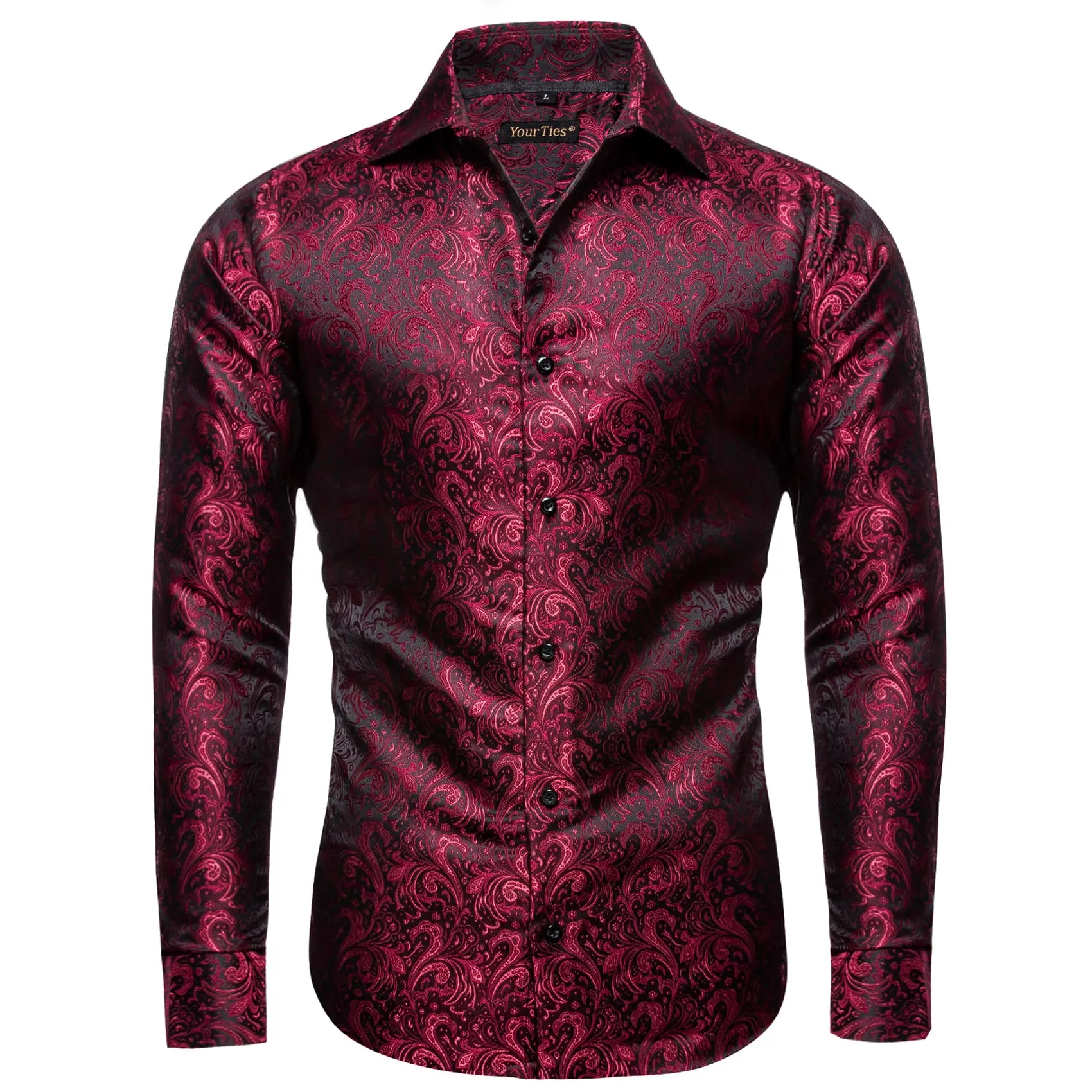 YourTies Burgundy Long Sleeve Top Jacquard Paisley Men's Dress Shirt