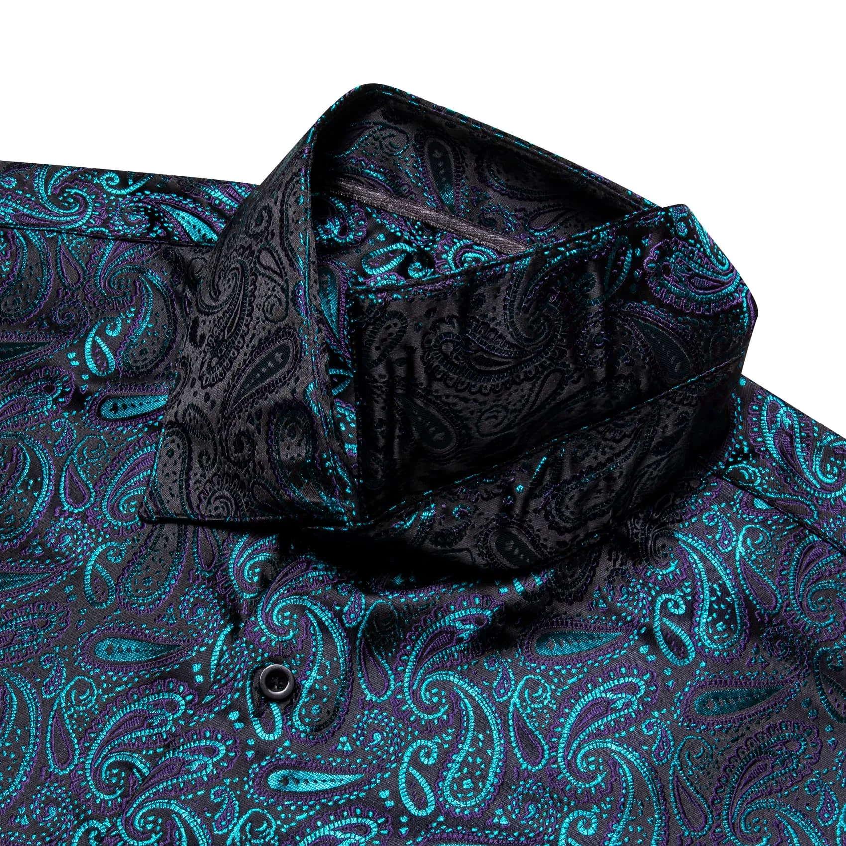 YourTies Long Sleeve Shirts Teal Blue Jacquard Paisley Men's Shirt