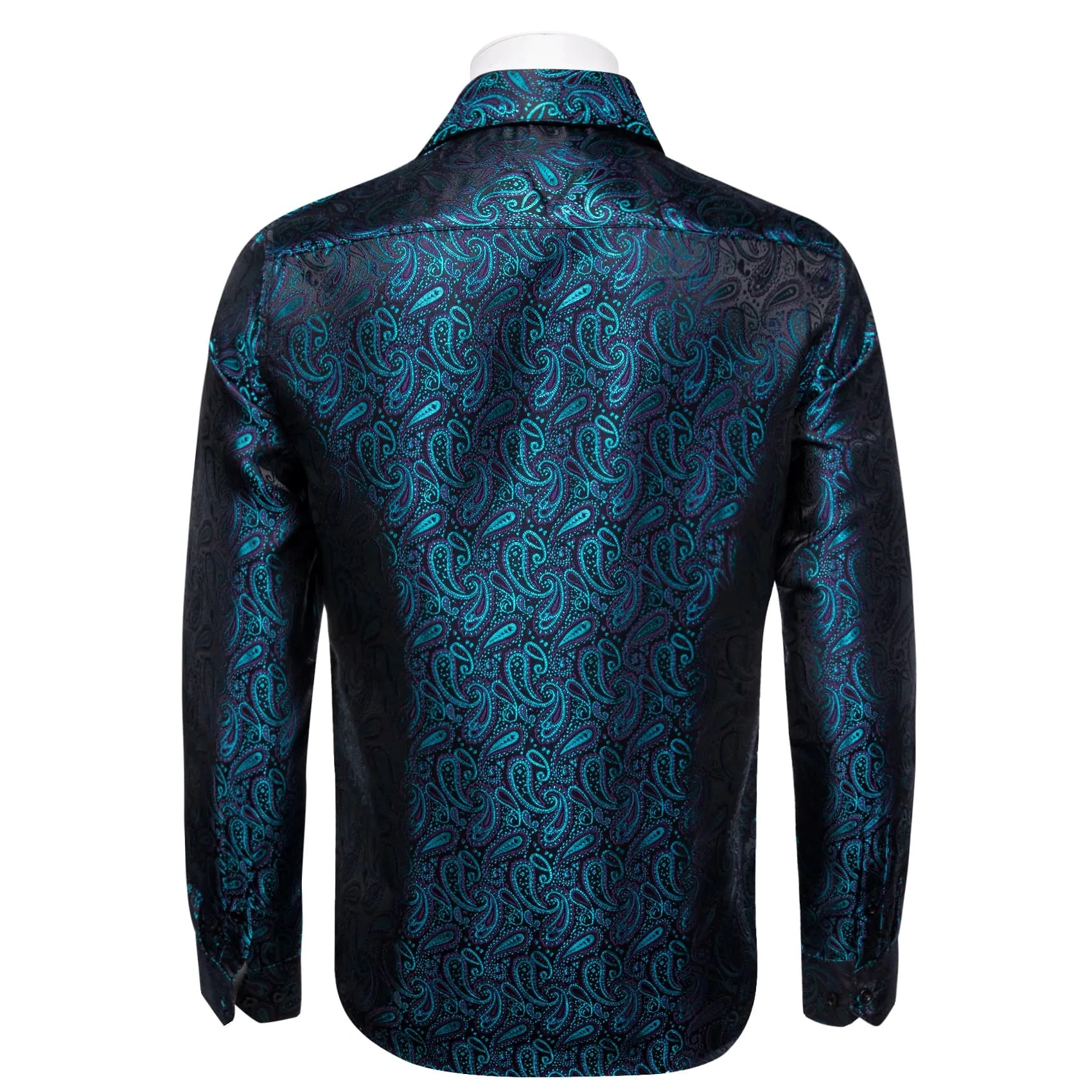 YourTies Long Sleeve Shirts Teal Blue Jacquard Paisley Men's Shirt